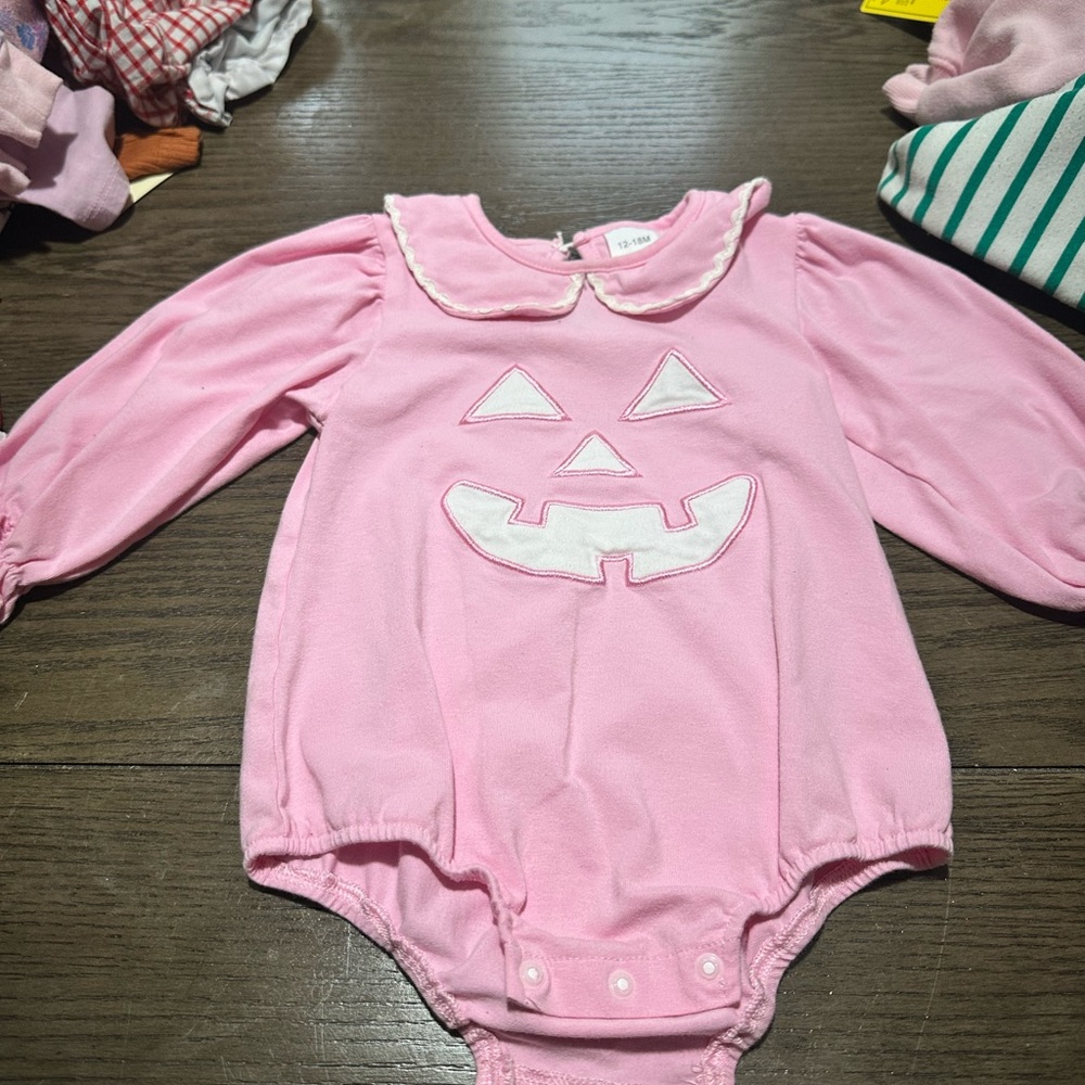 Pink Pumpkin Face Baby Onesie